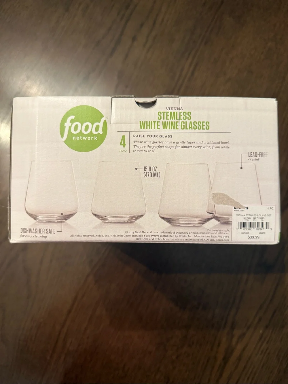 Food Network Clear Stemless White Wine Crystal Glasses - Set of 4